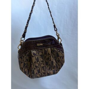Bonia Monogram Shoulder Bag Purse Mini Designer Authentic Evening Clutch Brown